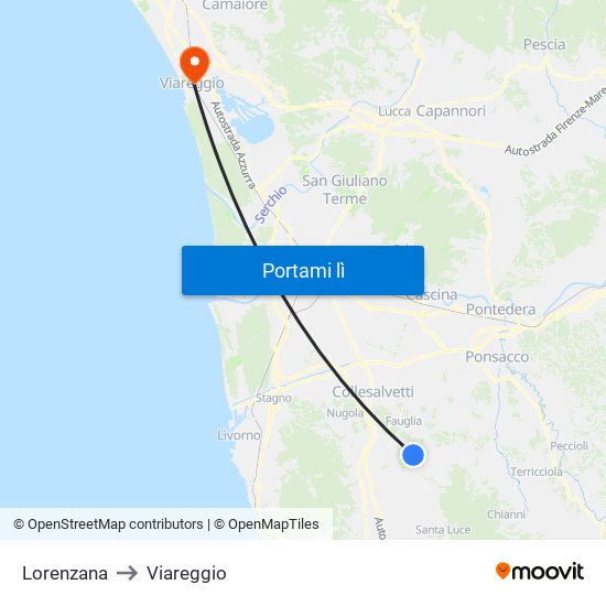 Lorenzana to Viareggio map