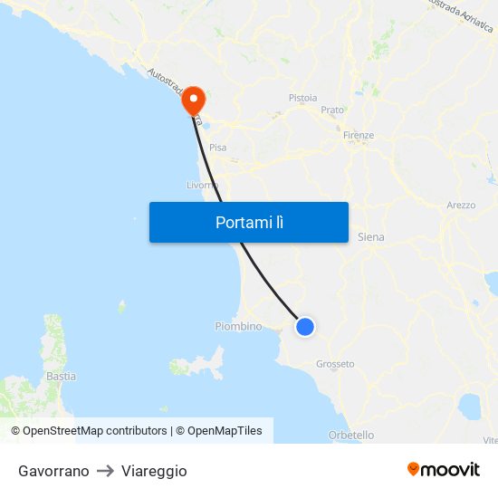 Gavorrano to Viareggio map