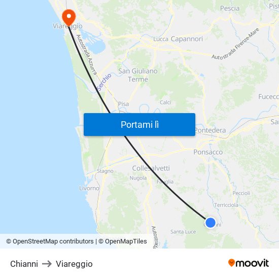 Chianni to Viareggio map