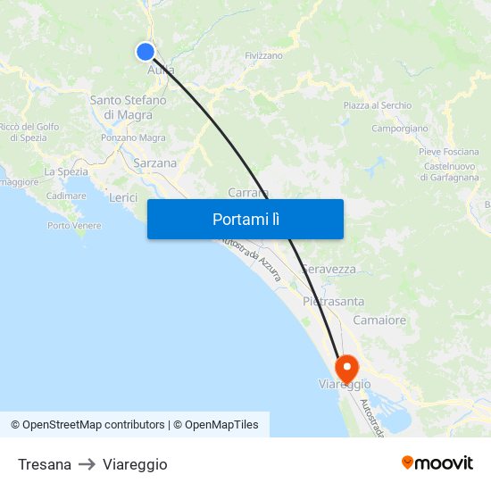 Tresana to Viareggio map