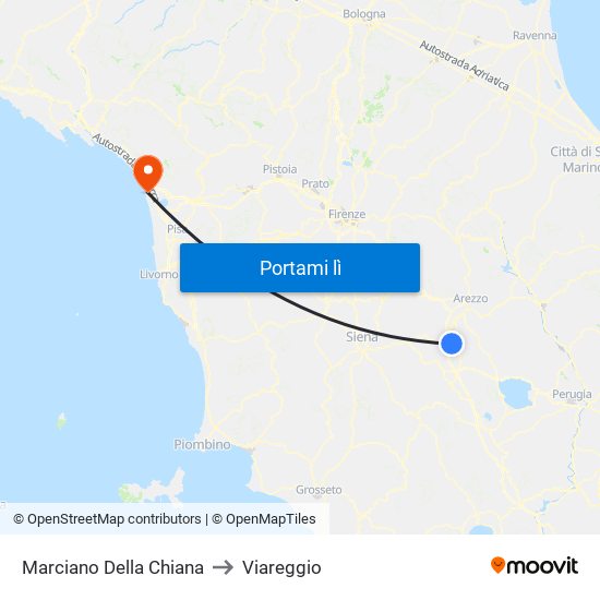 Marciano Della Chiana to Viareggio map