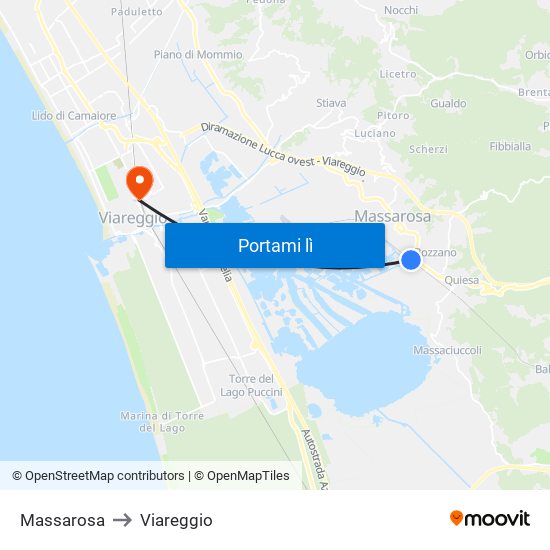 Massarosa to Viareggio map