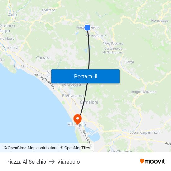 Piazza Al Serchio to Viareggio map