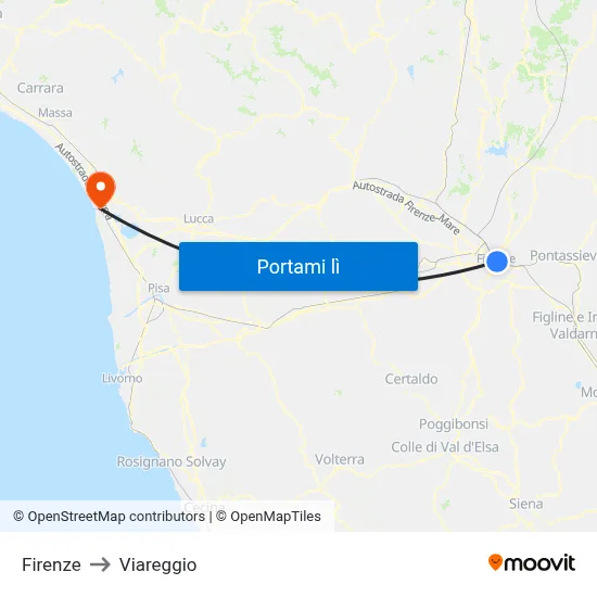 Firenze to Viareggio map