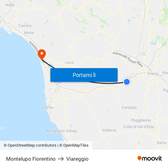 Montelupo Fiorentino to Viareggio map