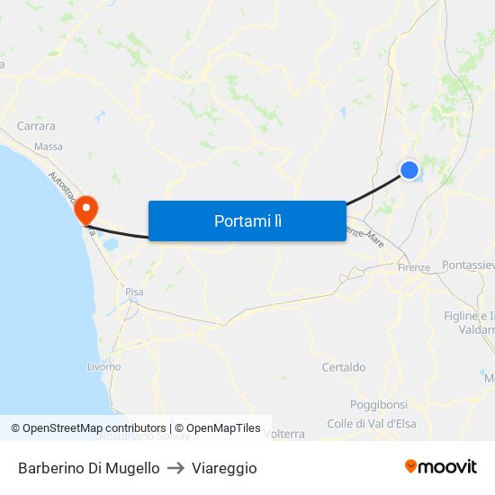Barberino Di Mugello to Viareggio map