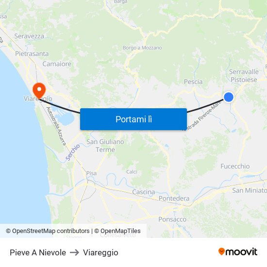 Pieve A Nievole to Viareggio map