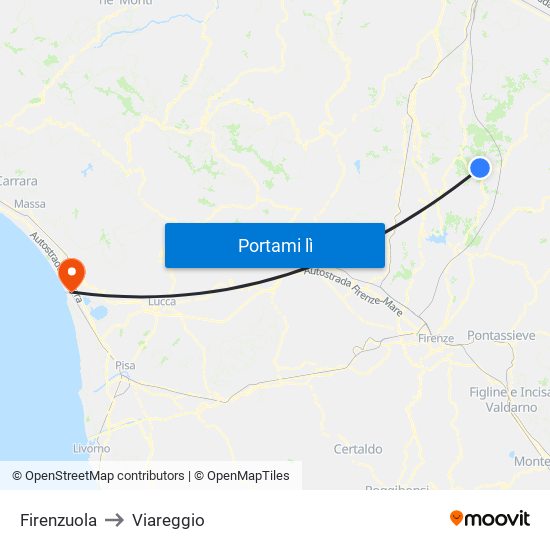 Firenzuola to Viareggio map