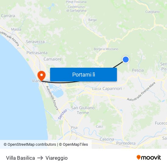 Villa Basilica to Viareggio map