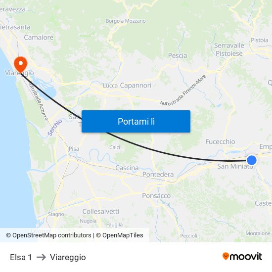 Elsa 1 to Viareggio map