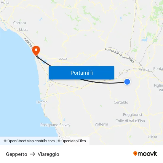 Geppetto to Viareggio map
