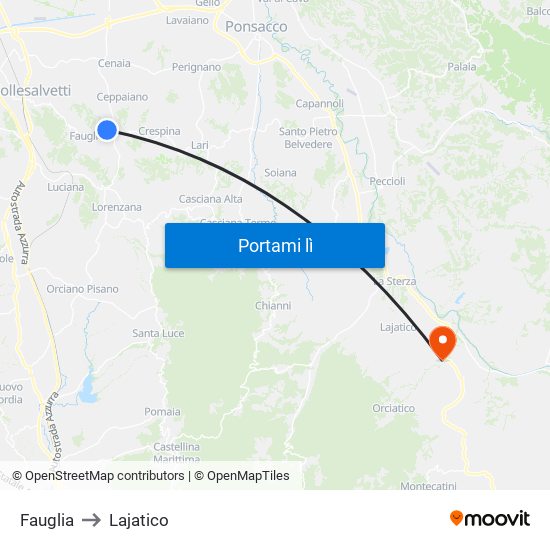Fauglia to Lajatico map