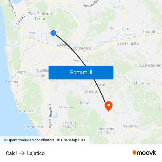 Calci to Lajatico map