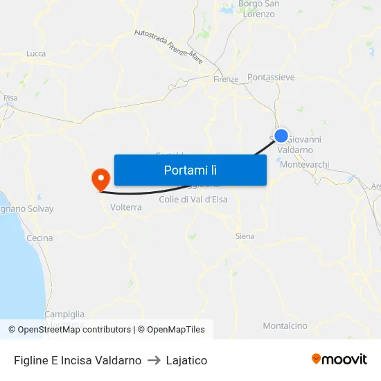 Figline E Incisa Valdarno to Lajatico map