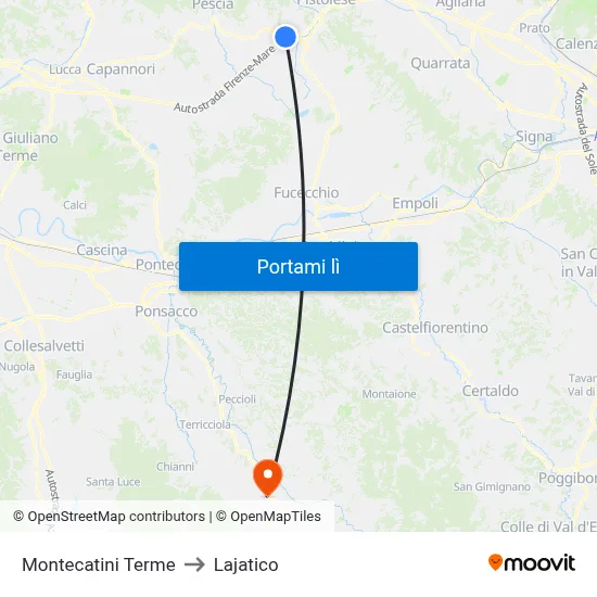 Montecatini Terme to Lajatico map