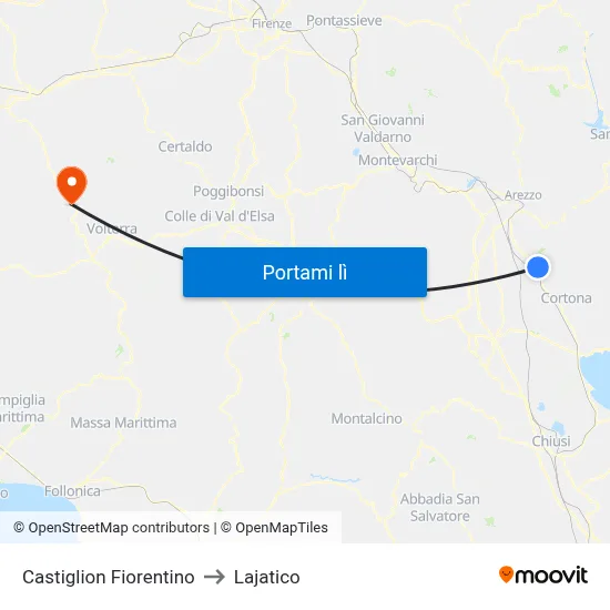 Castiglion Fiorentino to Lajatico map