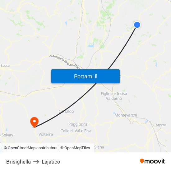 Brisighella to Lajatico map