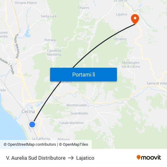 V. Aurelia Sud Distributore to Lajatico map