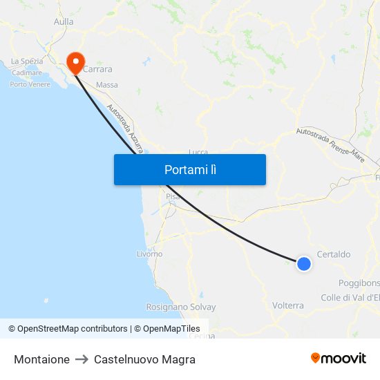 Montaione to Castelnuovo Magra map