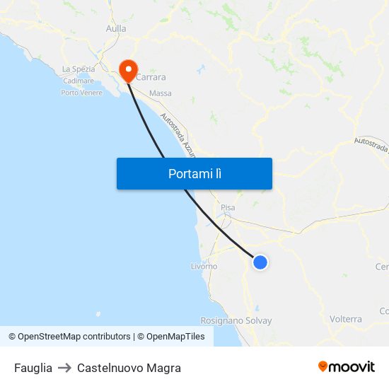 Fauglia to Castelnuovo Magra map