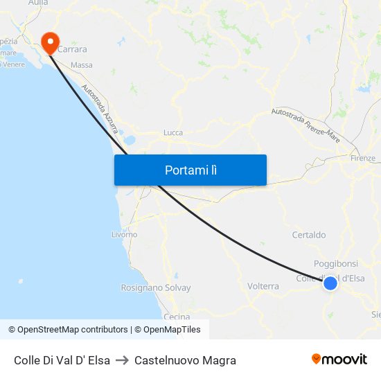 Colle Di Val D' Elsa to Castelnuovo Magra map