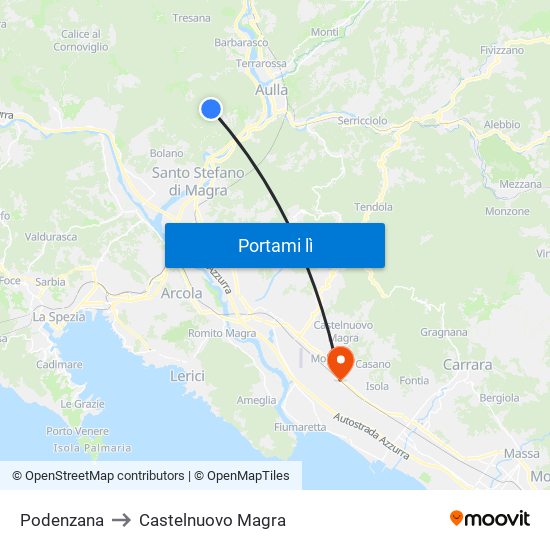 Podenzana to Castelnuovo Magra map