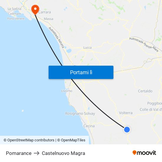 Pomarance to Castelnuovo Magra map