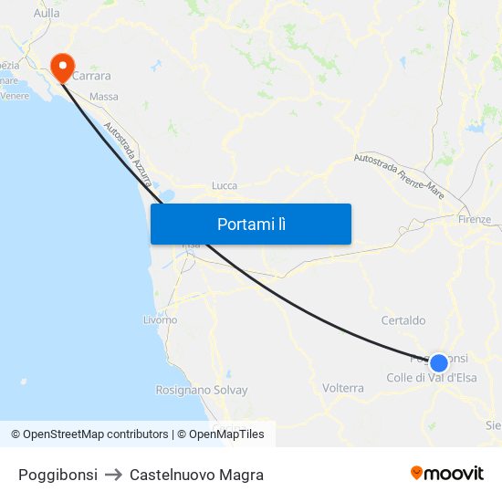 Poggibonsi to Castelnuovo Magra map