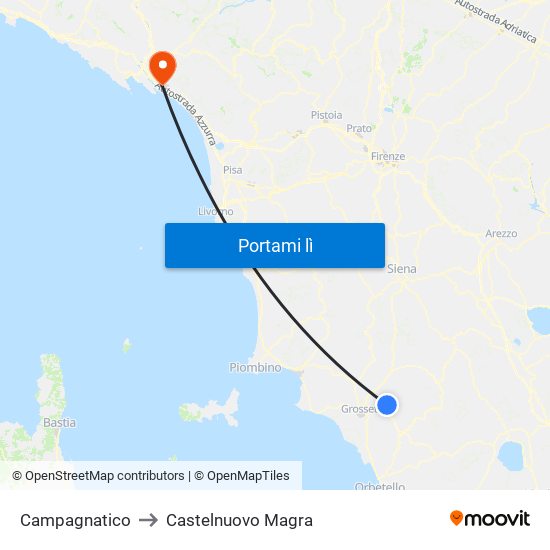Campagnatico to Castelnuovo Magra map