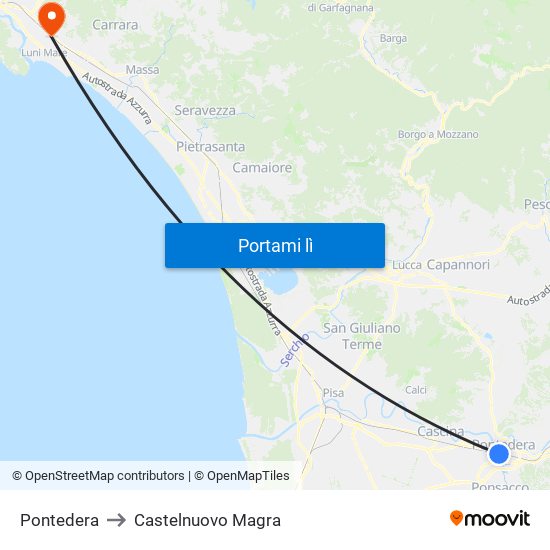 Pontedera to Castelnuovo Magra map