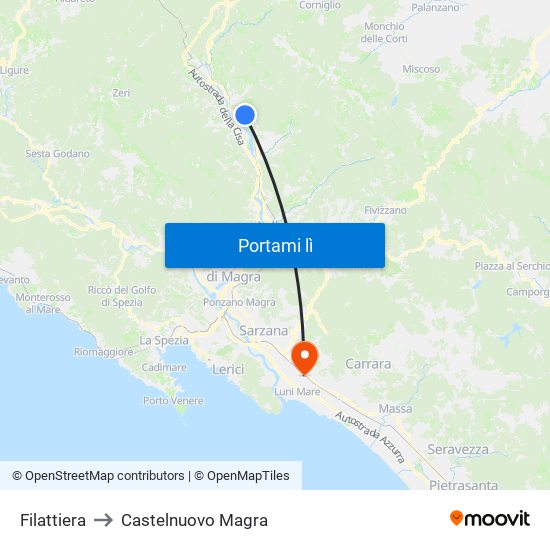 Filattiera to Castelnuovo Magra map