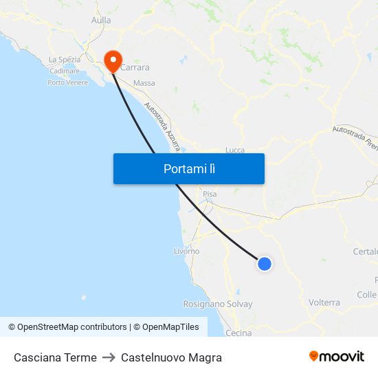 Casciana Terme to Castelnuovo Magra map