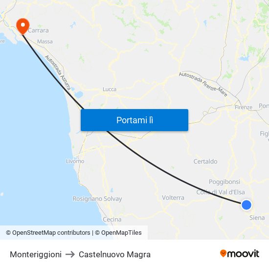 Monteriggioni to Castelnuovo Magra map