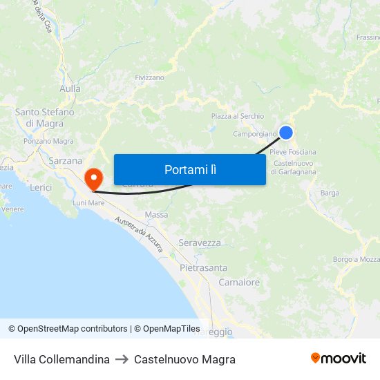Villa Collemandina to Castelnuovo Magra map
