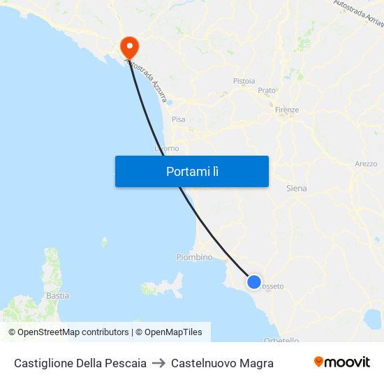 Castiglione Della Pescaia to Castelnuovo Magra map