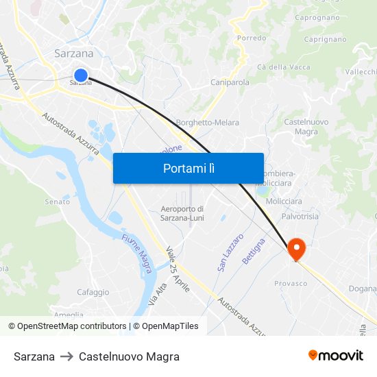 Sarzana to Castelnuovo Magra map