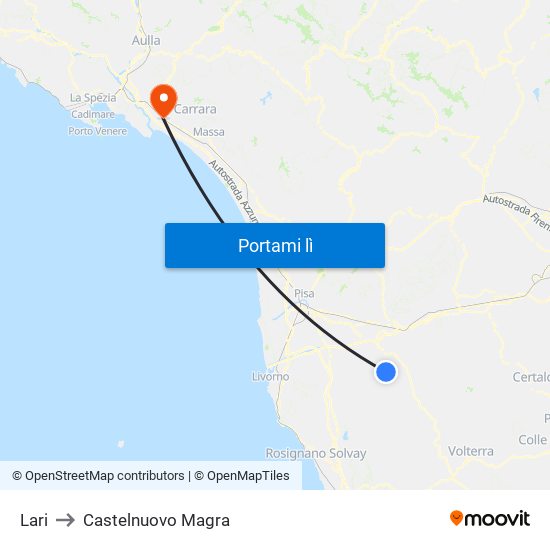 Lari to Castelnuovo Magra map