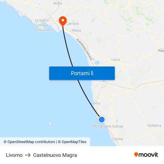 Livorno to Castelnuovo Magra map