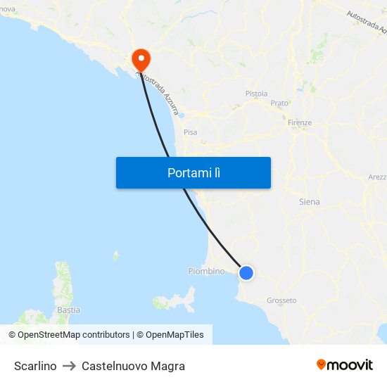Scarlino to Castelnuovo Magra map