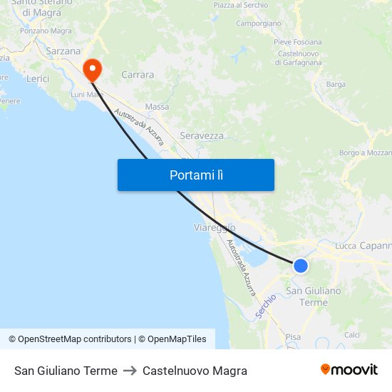 San Giuliano Terme to Castelnuovo Magra map