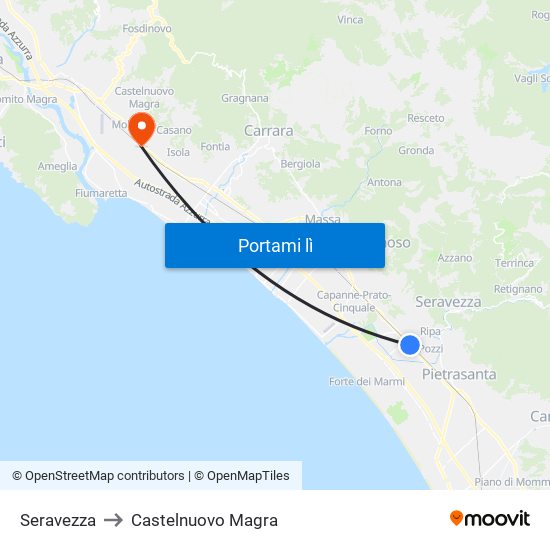 Seravezza to Castelnuovo Magra map