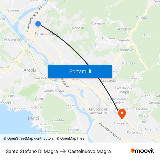 Santo Stefano Di Magra to Castelnuovo Magra map