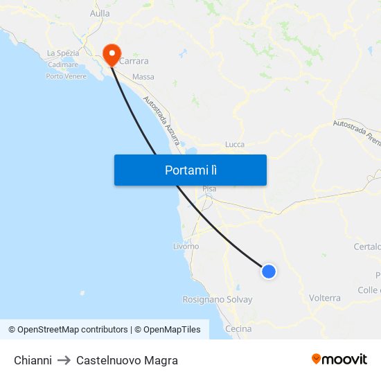 Chianni to Castelnuovo Magra map