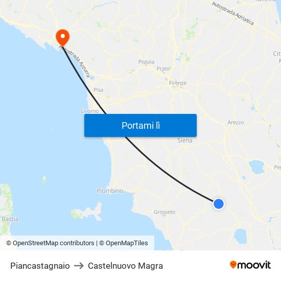 Piancastagnaio to Castelnuovo Magra map
