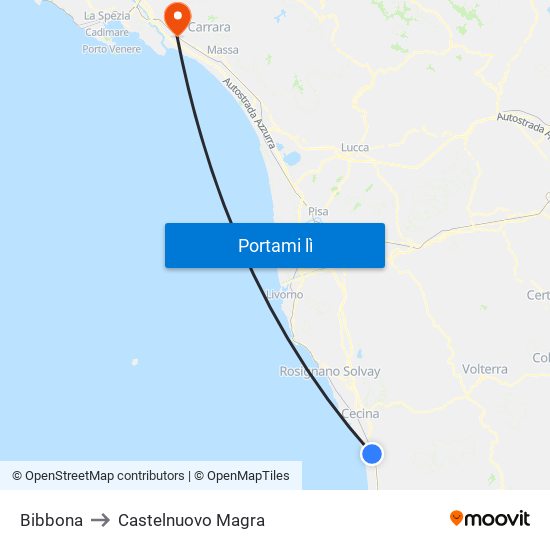 Bibbona to Castelnuovo Magra map