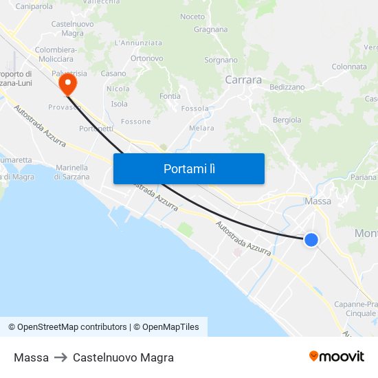 Massa to Castelnuovo Magra map