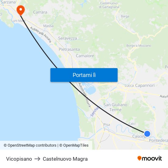Vicopisano to Castelnuovo Magra map
