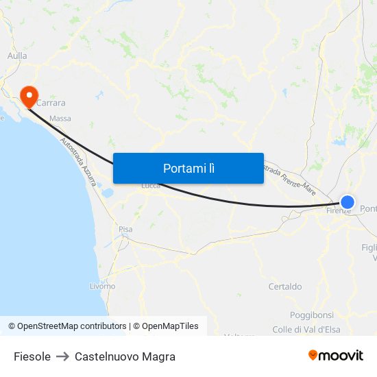 Fiesole to Castelnuovo Magra map