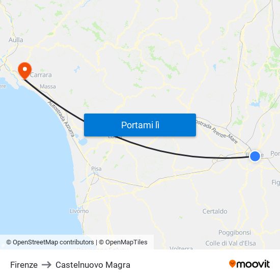 Firenze to Castelnuovo Magra map