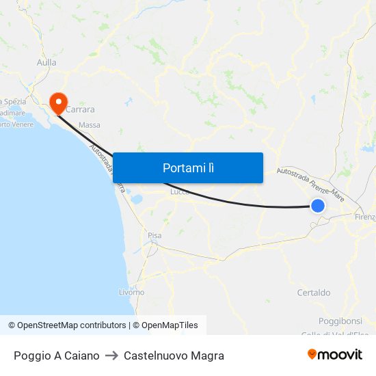 Poggio A Caiano to Castelnuovo Magra map